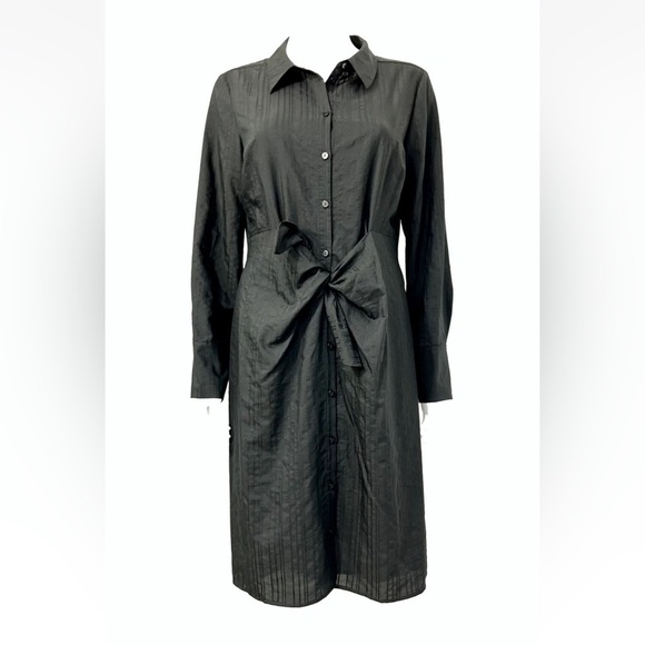 Rebecca Taylor Dresses & Skirts - Rebecca Taylor Tailored Black Dobby Stripe Tie Waist Shirt Dress Size 2 preloved